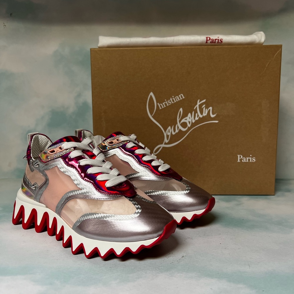 Christian Louboutin Sharkina Mesh Lace Up Sneaker Pink Fuxia Sz 36.5 / 6.5